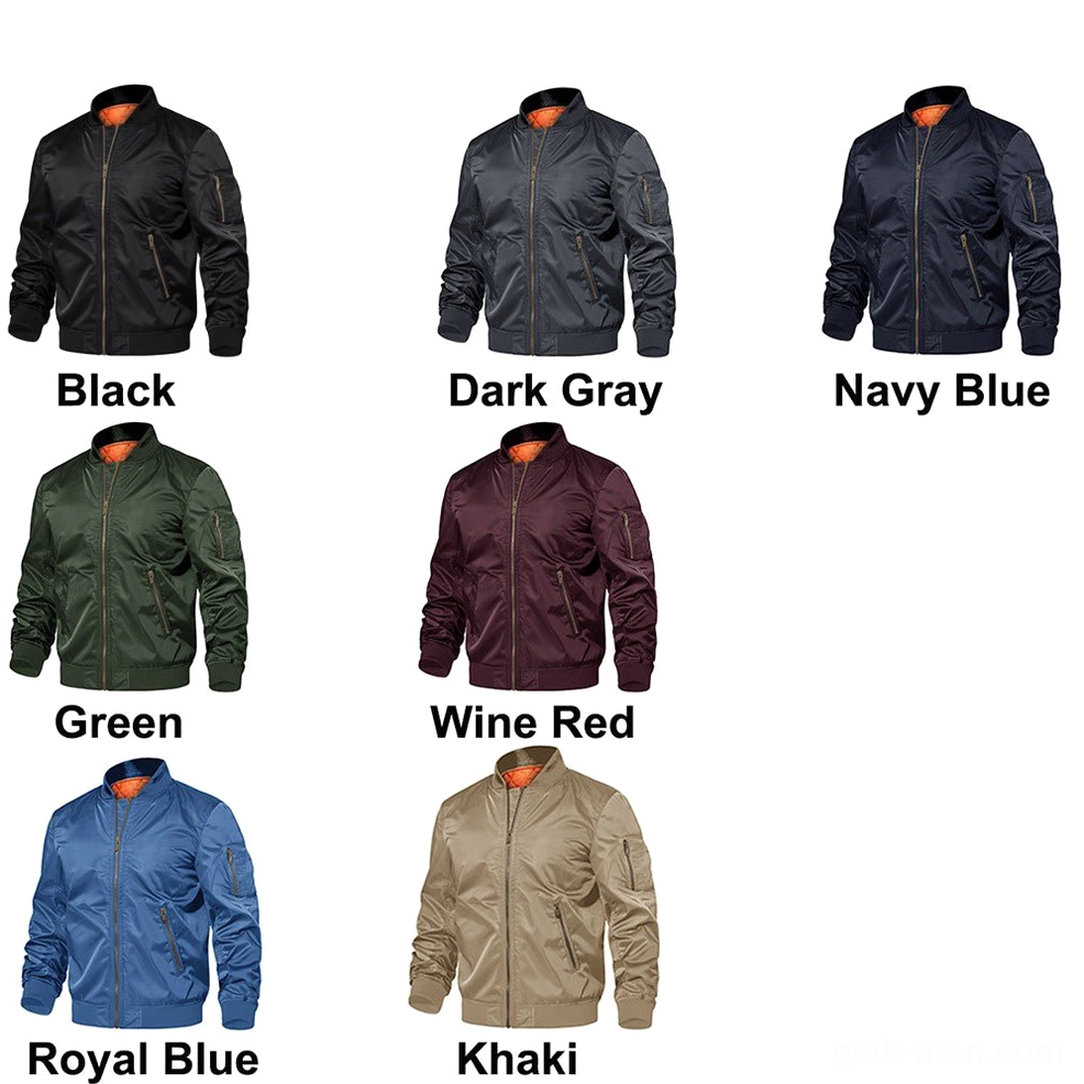 MA-1 bomber jacket detailed view of ribbed knit collar trim and zipper mechanism - gothic military construction