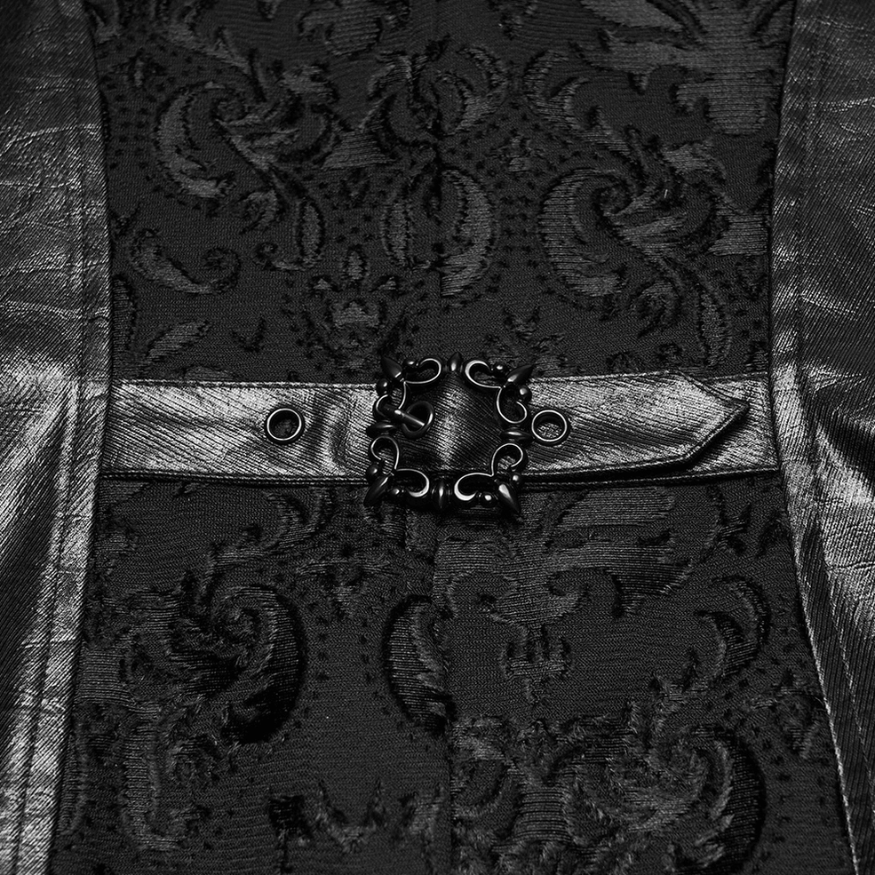 Male model wearing black baroque embroidered gothic waistcoat full-body front view in studio setting