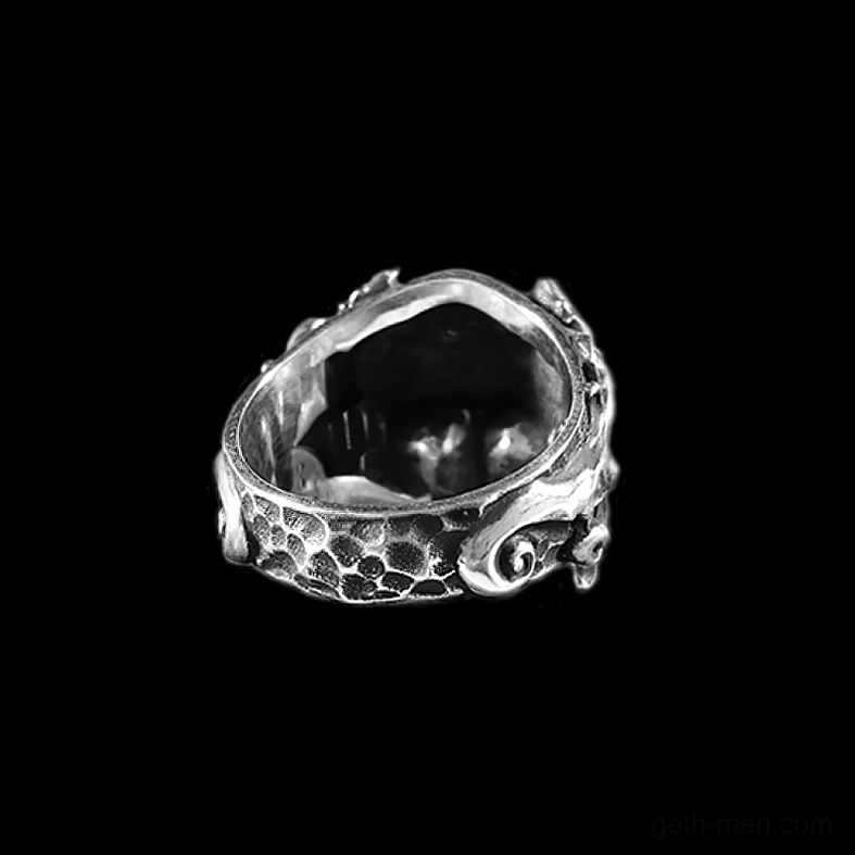 Masonic skull stainless steel gothic biker ring full product shot showing overall design and presence