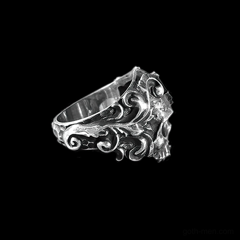 Masonic skull ring alternative angle showcasing gothic aesthetic and occult symbolism for dark fashion enthusiasts