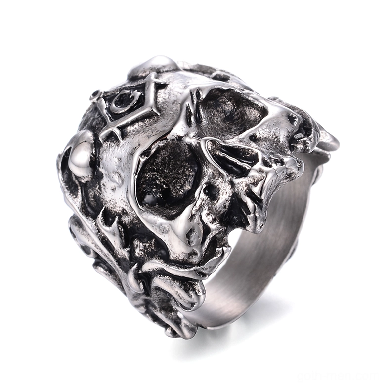 Masonic skull biker ring side profile view displaying smooth polished inner band and detailed skull engravings