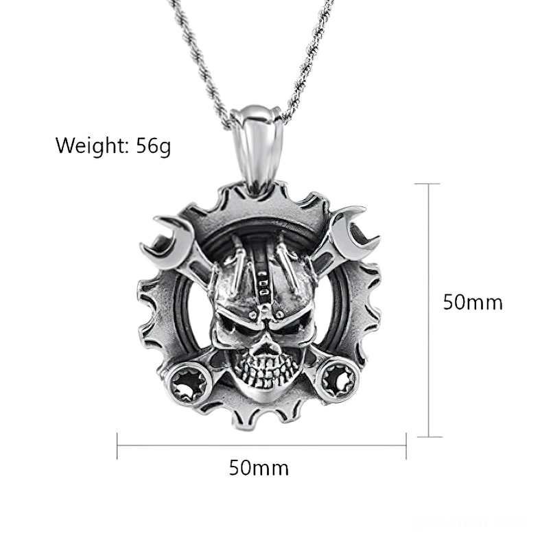 Gothic skull pendant with chain necklace size dimensions 5cm width height weight specifications