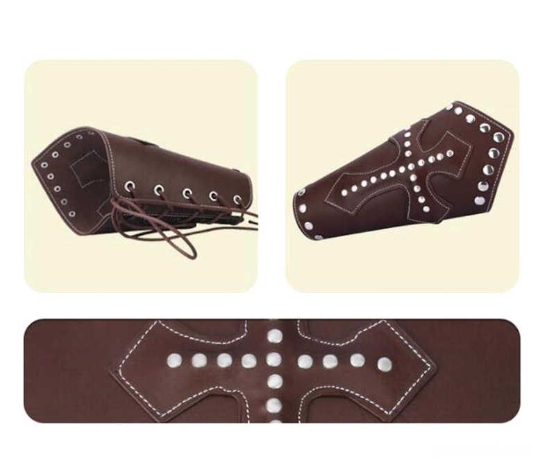 Medieval Templar leather arm guard gothic knight bracelet detail shot