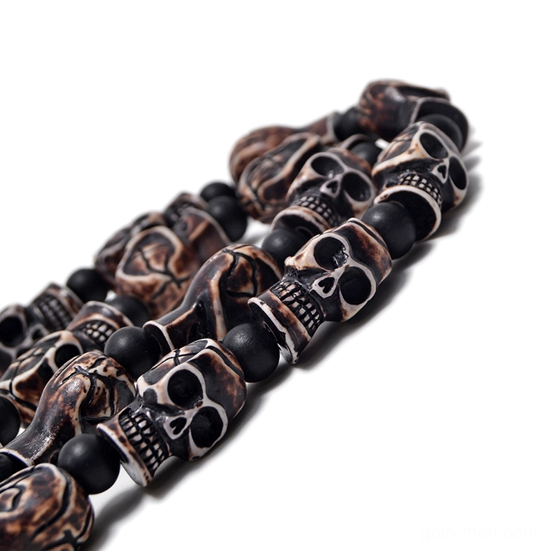 Dark brown skull beads partial strand gothic necklace memento mori aesthetic