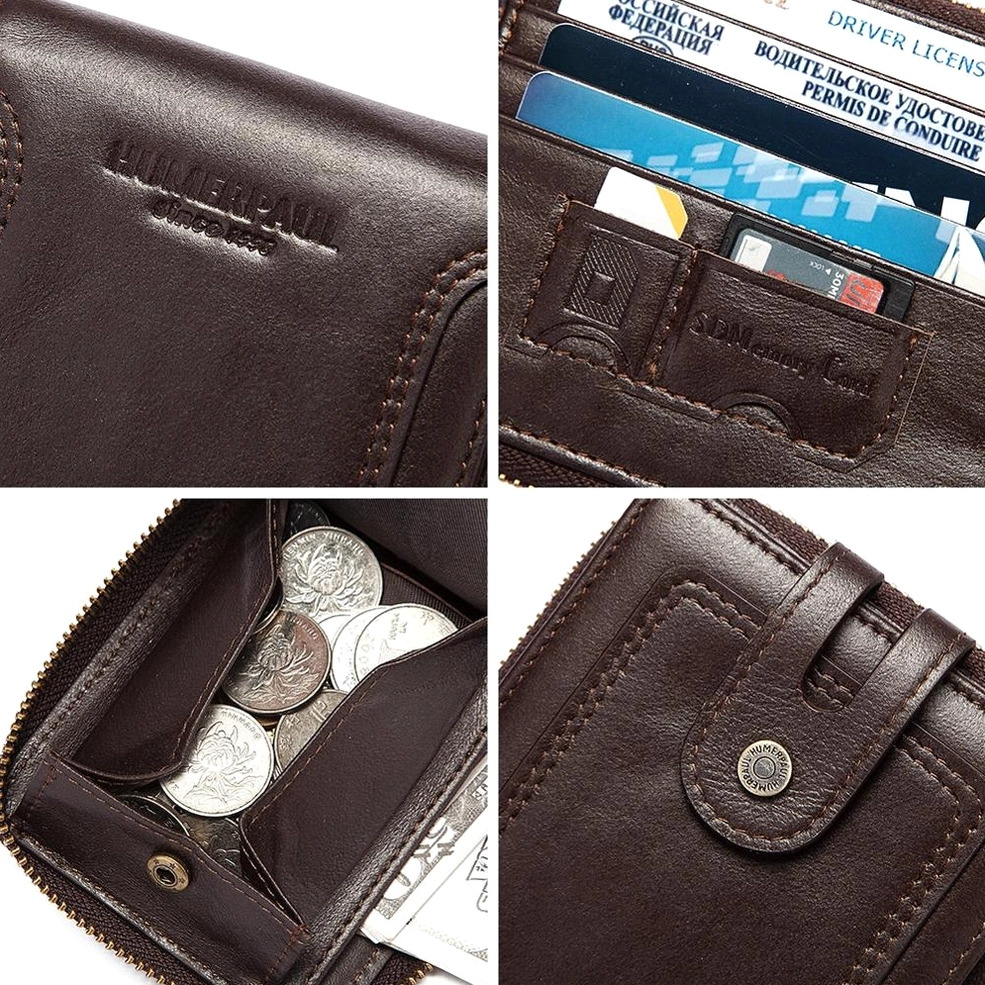 Compact men's leather wallet with metal hardware accessories alternative fashion gothic lifestyle