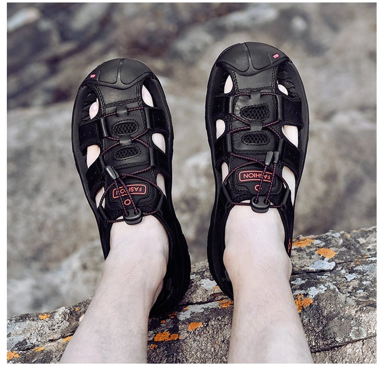 Men's alternative fashion gothic sandals with genuine leather and metal buckle hardware