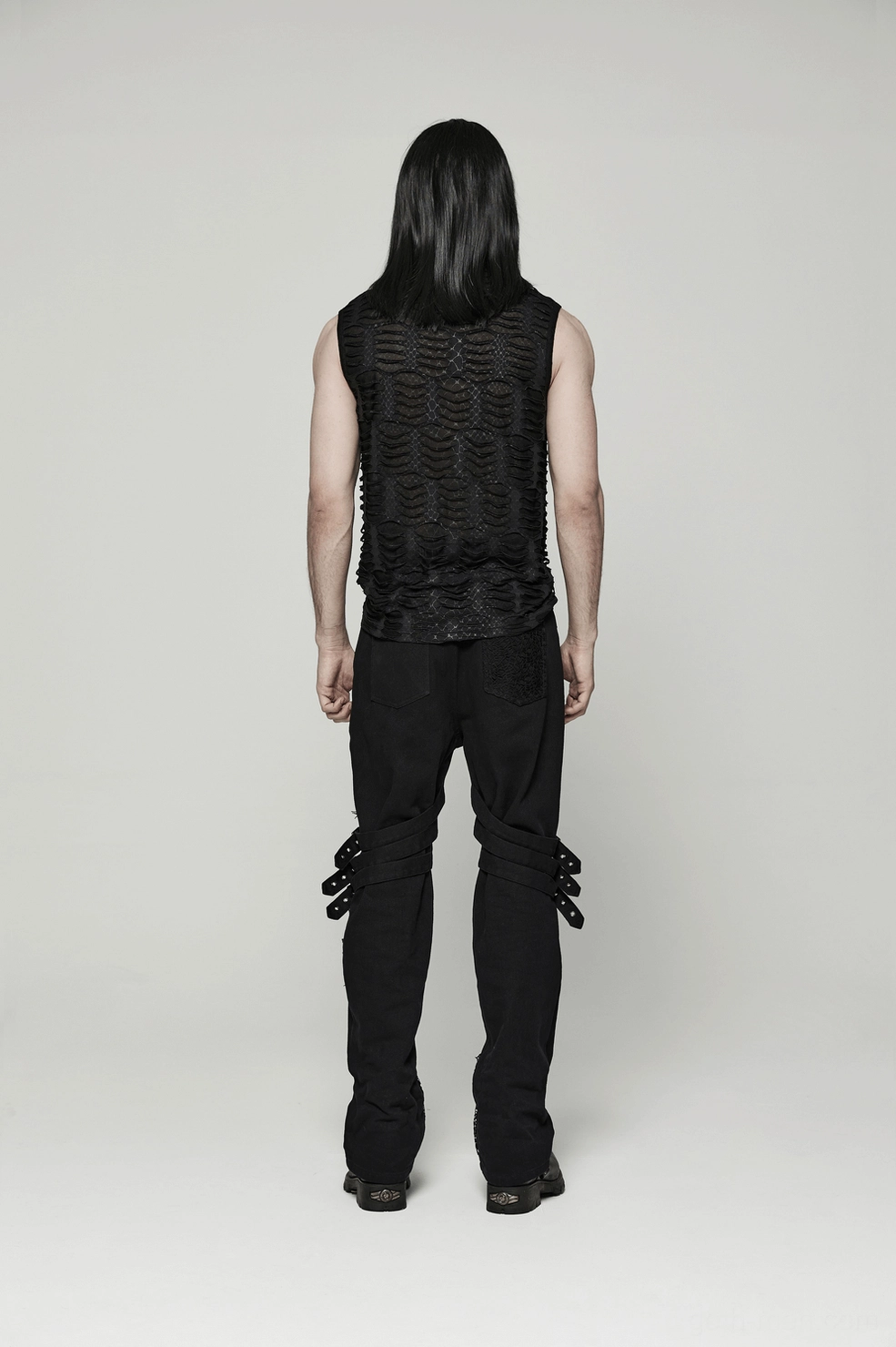 Men's asymmetric gothic sleeveless top - dark fashion statement with sheer mesh construction