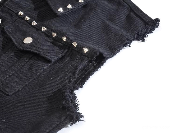 Men's black studded denim gothic vest industrial rock style sleeveless jacket