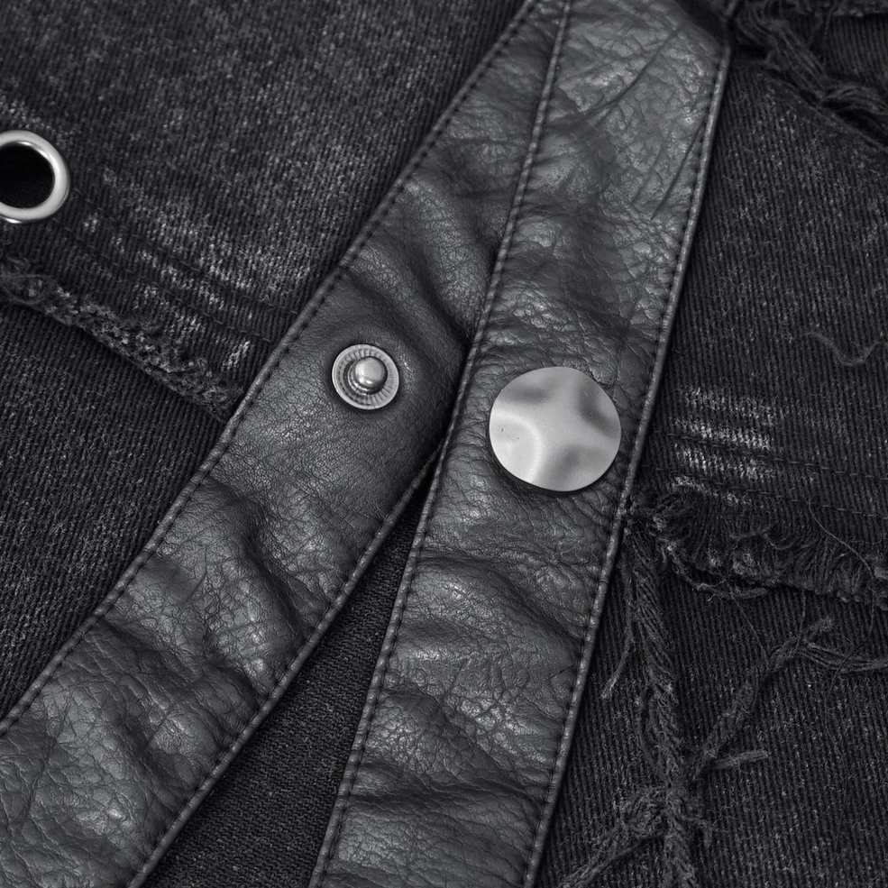 Sleeveless black denim punk vest alternative fashion - full body front view studio