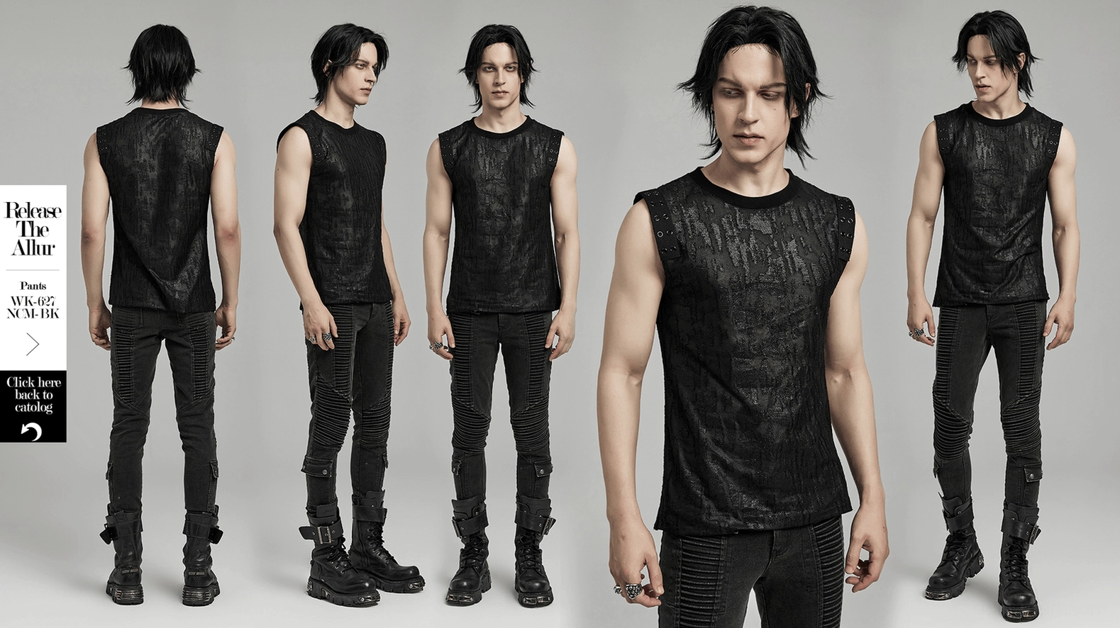 Men's black gothic sleeveless eyelet tank top main product image - distressed fabric with studded shoulder detail