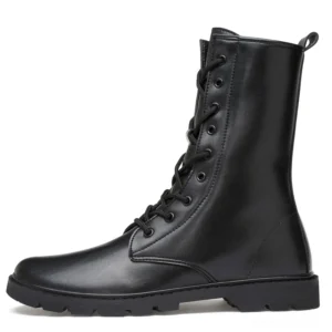 Black gothic lace-up combat boots for men – genuine leather high-top ankle boot with round toe design