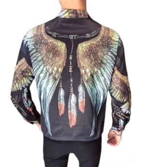 Black eagle dreamcatcher gothic shirt back view showing full wing span and occult detail