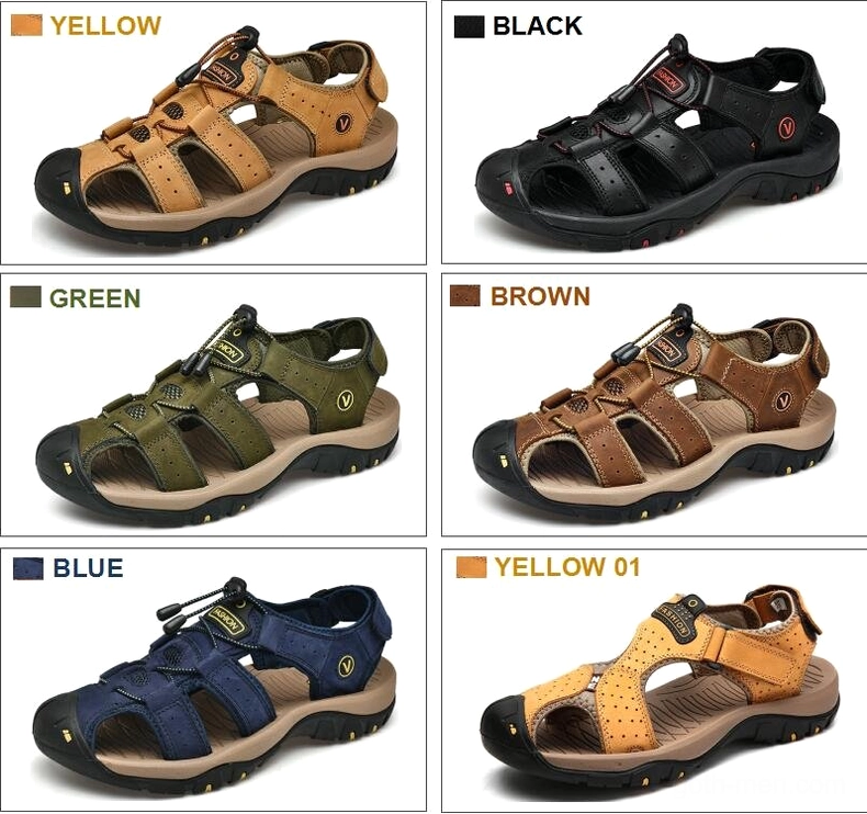 Men's black genuine leather gothic sandals with TPR rubber sole and buckle hardware detail