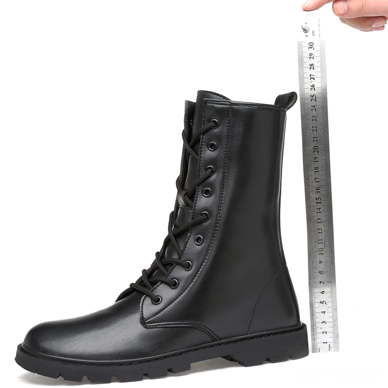Black genuine leather gothic boots with aggressive lug rubber sole – durable outsole for traction and grip