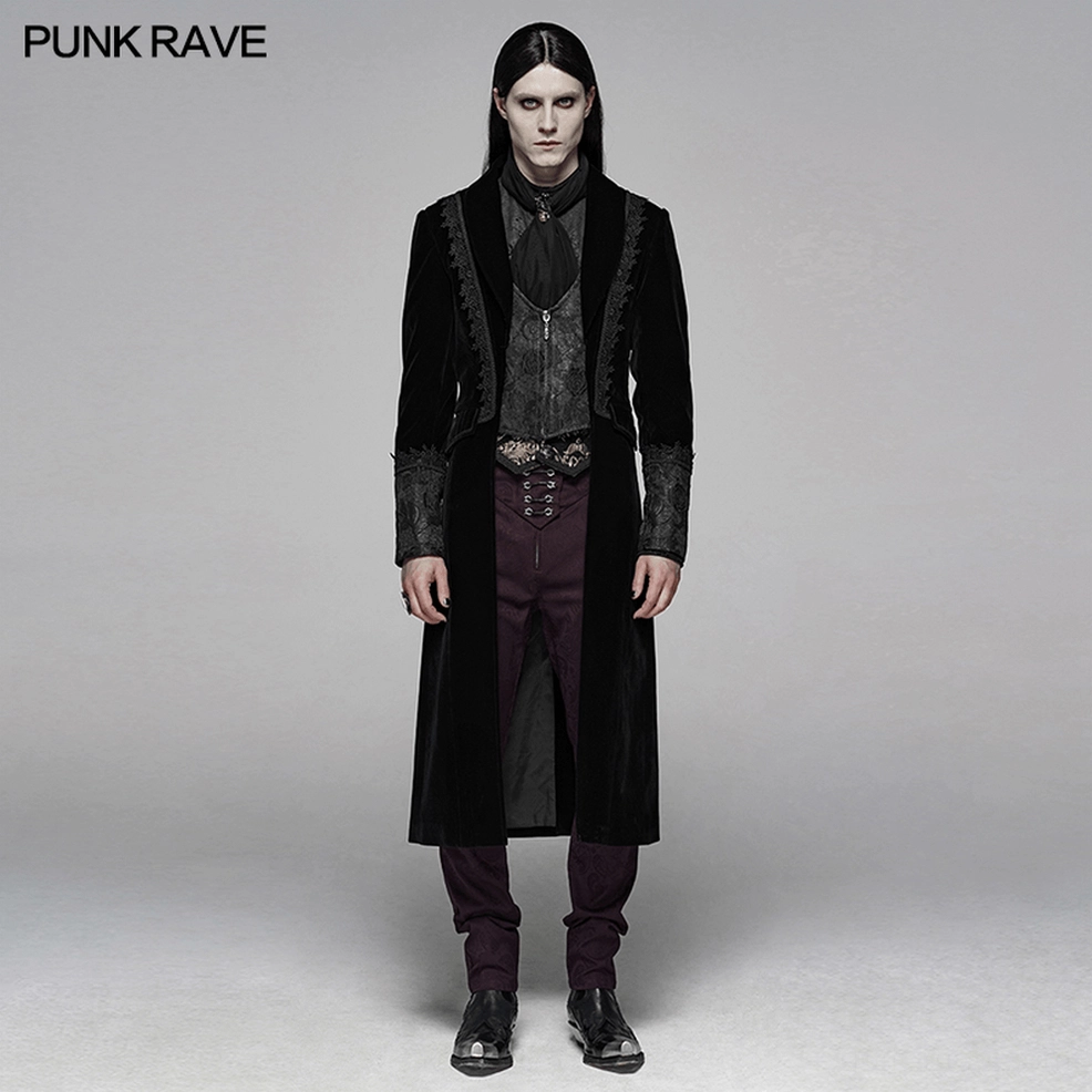 Main product image men's black velvet gothic cape with jacquard rose vest steampunk formal wear