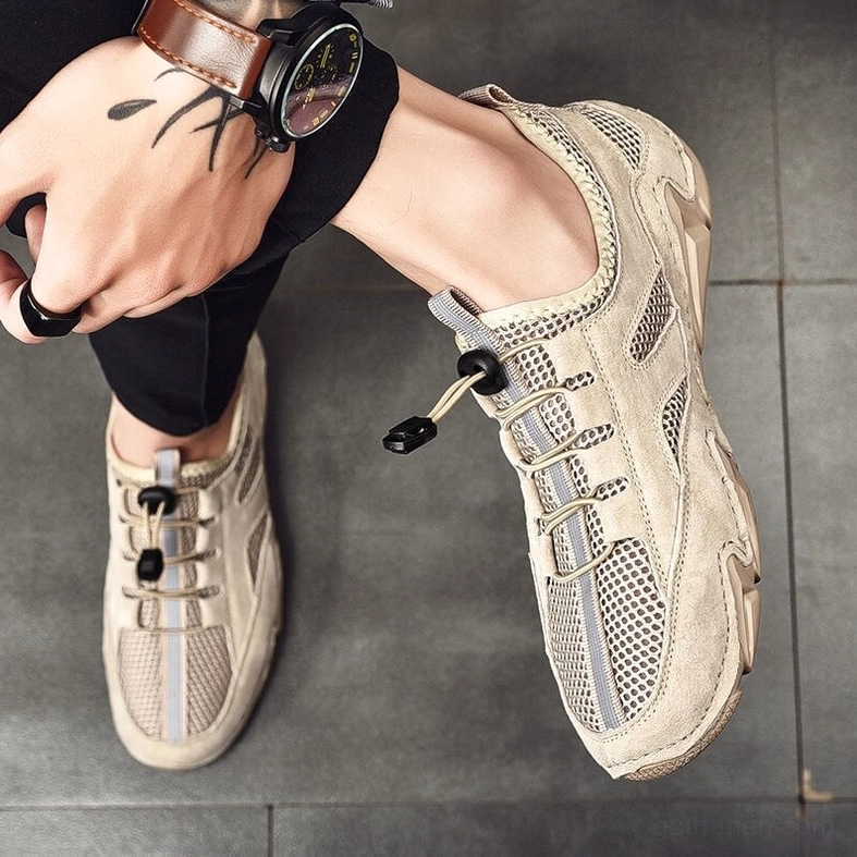 Men's goth-inspired leather mesh breathable sneaker - premium alternative footwear showcase