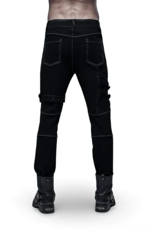 Gothic cargo pants rear view displaying back pockets and thigh strap decorations