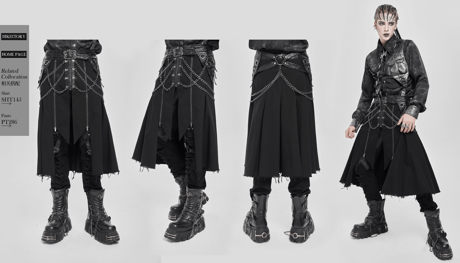 Men's gothic chain kilt black alternative fashion statement piece full product view