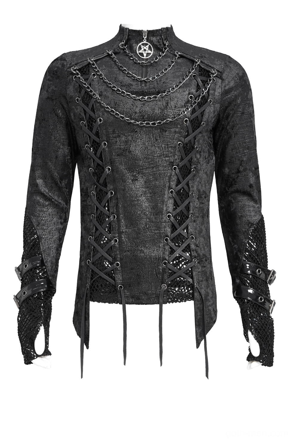 Men's Gothic Corset-Style Lace-Up Top - Crushed Velvet Close-Up