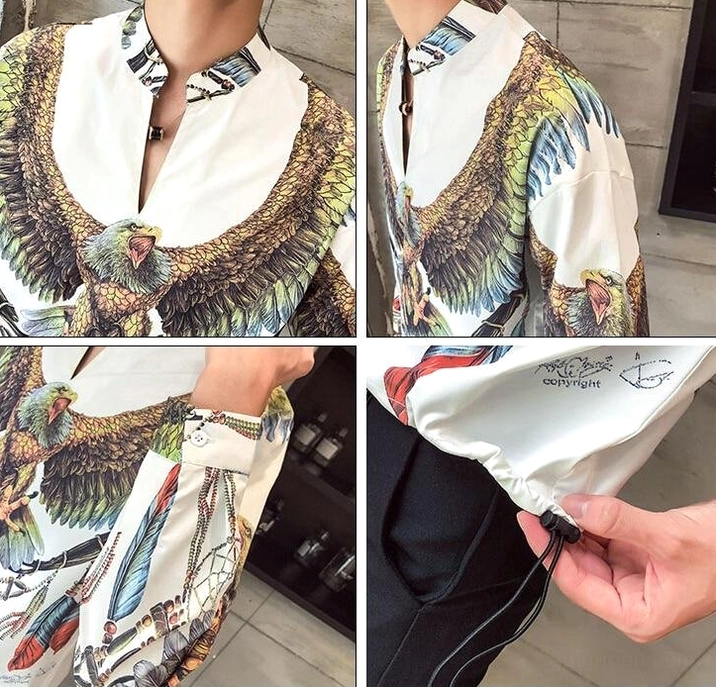 Gothic eagle dreamcatcher stand collar shirt showcasing slim fit and neckline detail