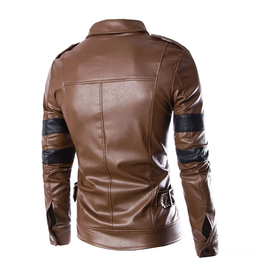 Brown leather gothic moto jacket rear view displaying waist adjuster buckles and shoulder epaulets