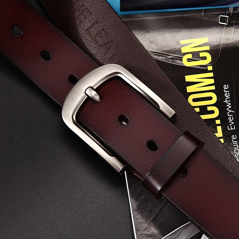 Gothic men's genuine cowhide leather belt with metal buckle detail, alternative fashion styling