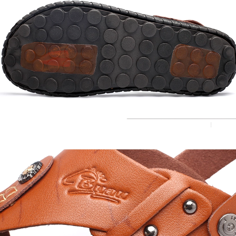 Men's gothic leather flip-flops ankle-wrap design casual sandals product shot