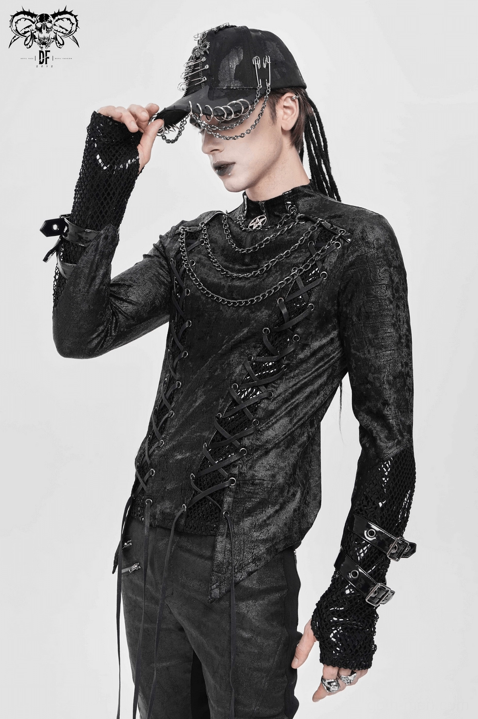 Men's Gothic Pentagram Lace-Up Top - Sleeve and Cuff Design Detail
