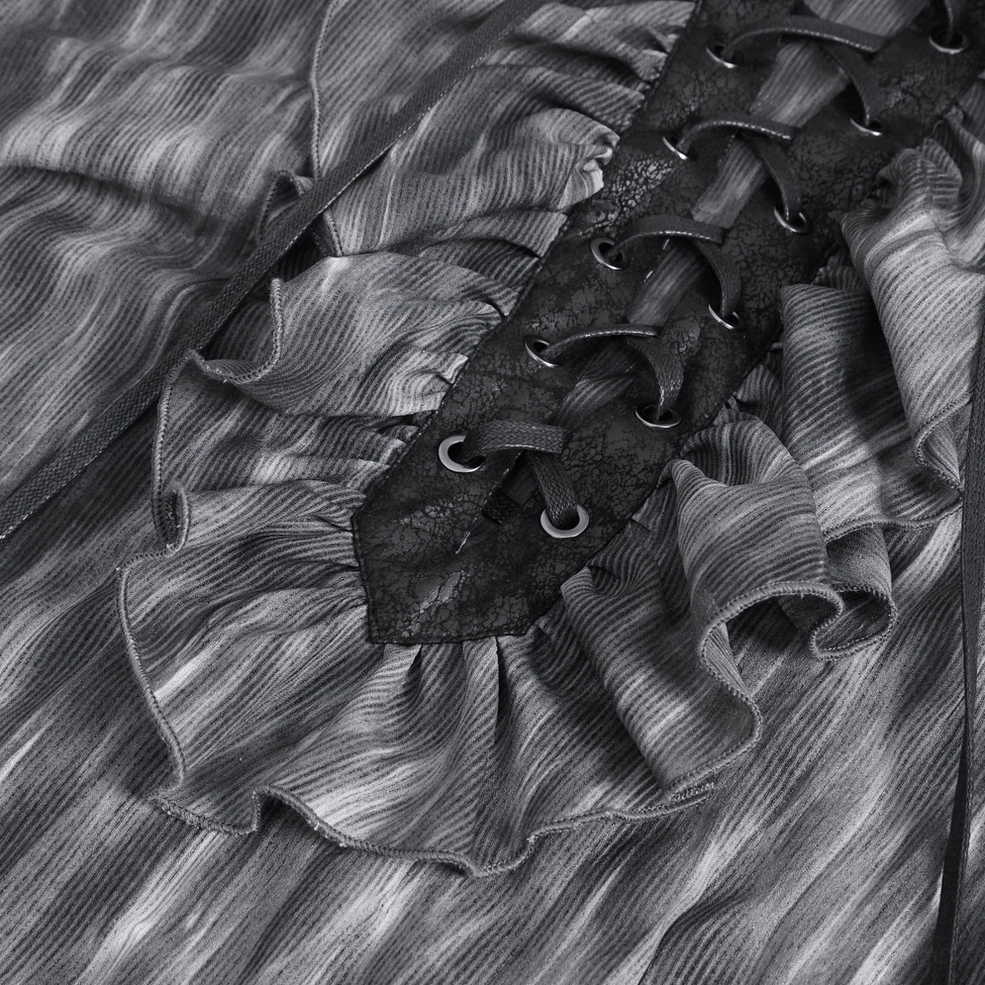 Additional angle of charcoal grey lace-up gothic shirt cuff showing faux leather texture and lacing construction
