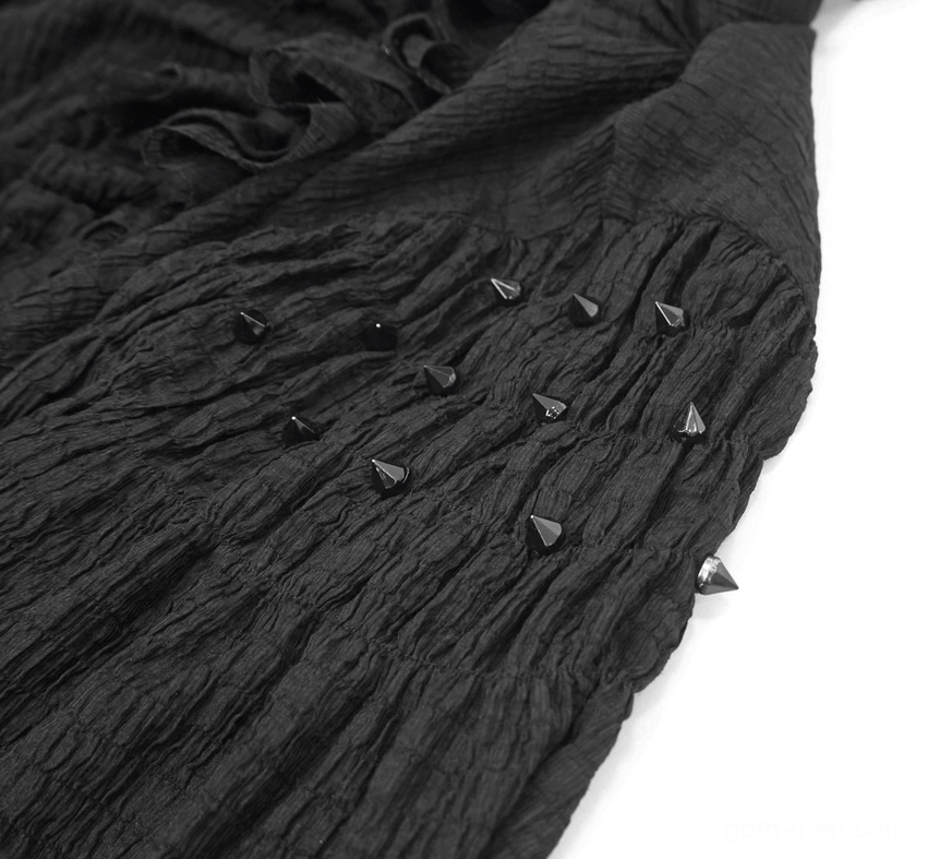 Shoulder spike stud embellishment detail on black gothic men's long-sleeve shirt