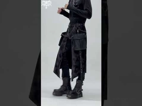 Men's gothic split skirt full body streetwear style with multi-pocket tactical design chain belt