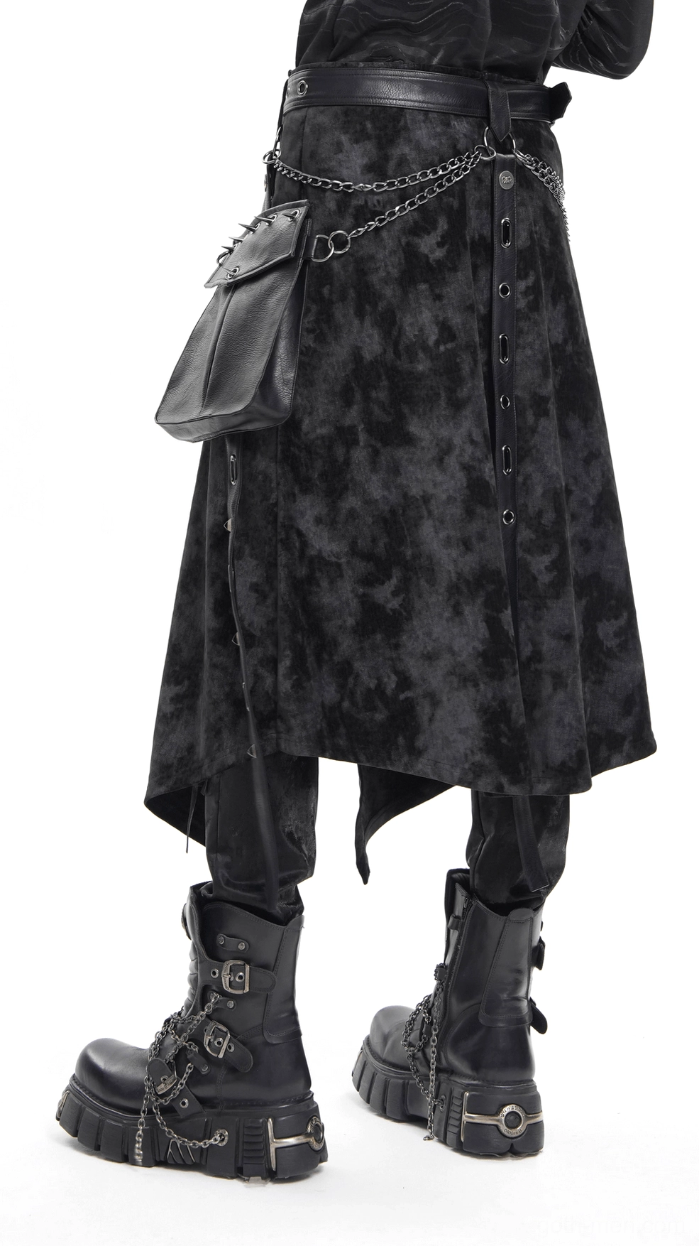 Gothic split skirt styling inspiration with platform boots and gothic accessories ensemble