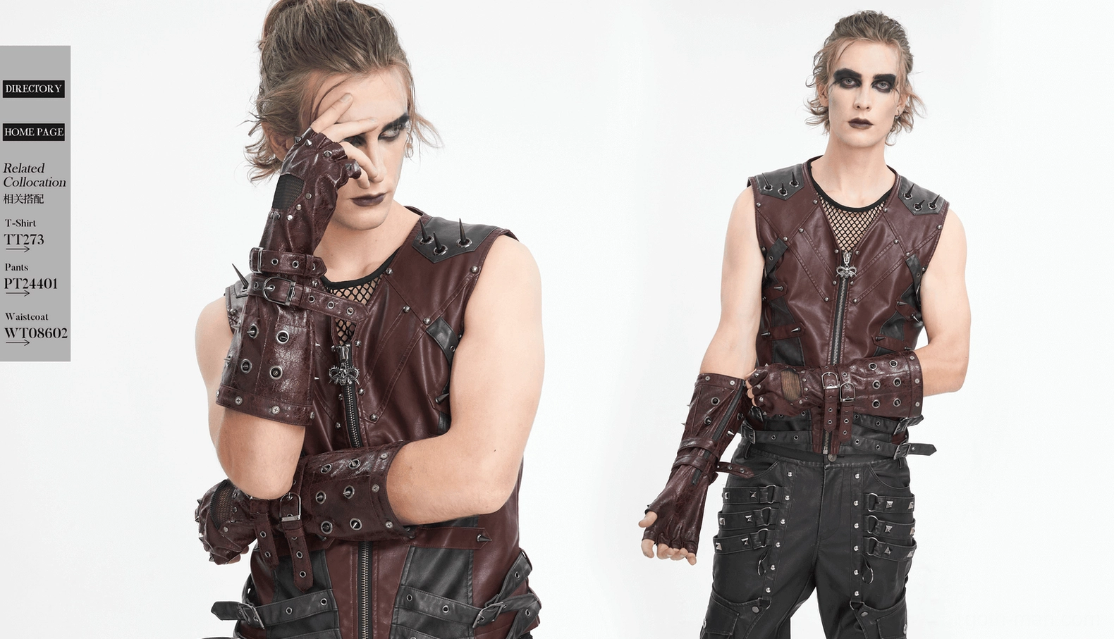 Men's gothic studded fingerless gauntlet gloves product photography showcasing complete design, metal details, and premium construction quality