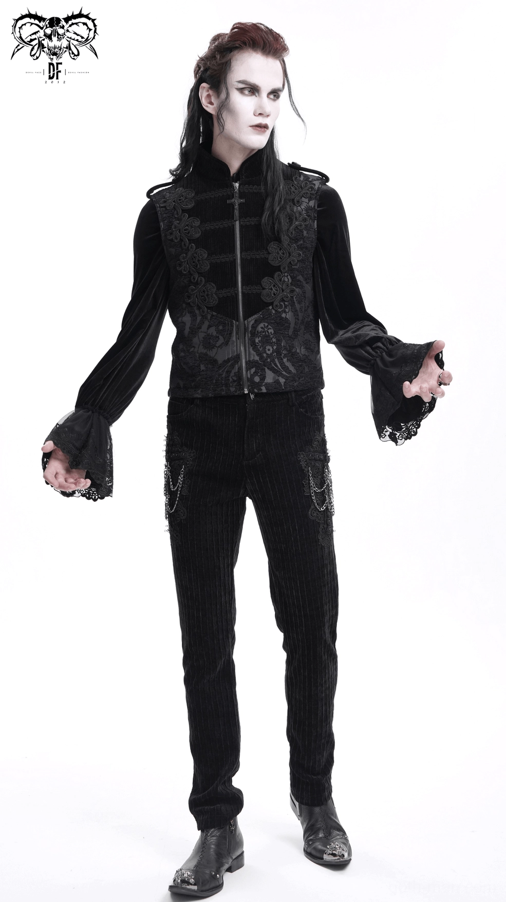 Men's gothic waistcoat adjustable waist buckle system and back panel detail