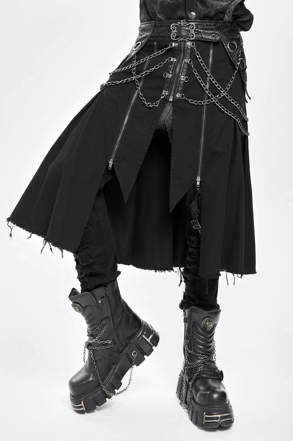 Gothic black skirt industrial zipper chain design alternative fashion statement piece