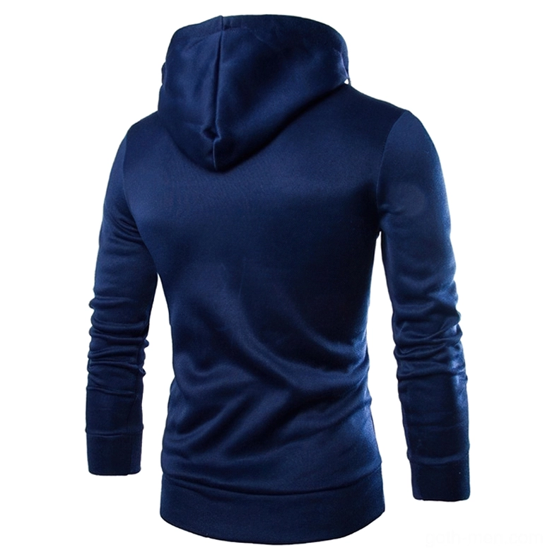 Navy blue gothic hoodie back perspective fitted sleeves clean rear design