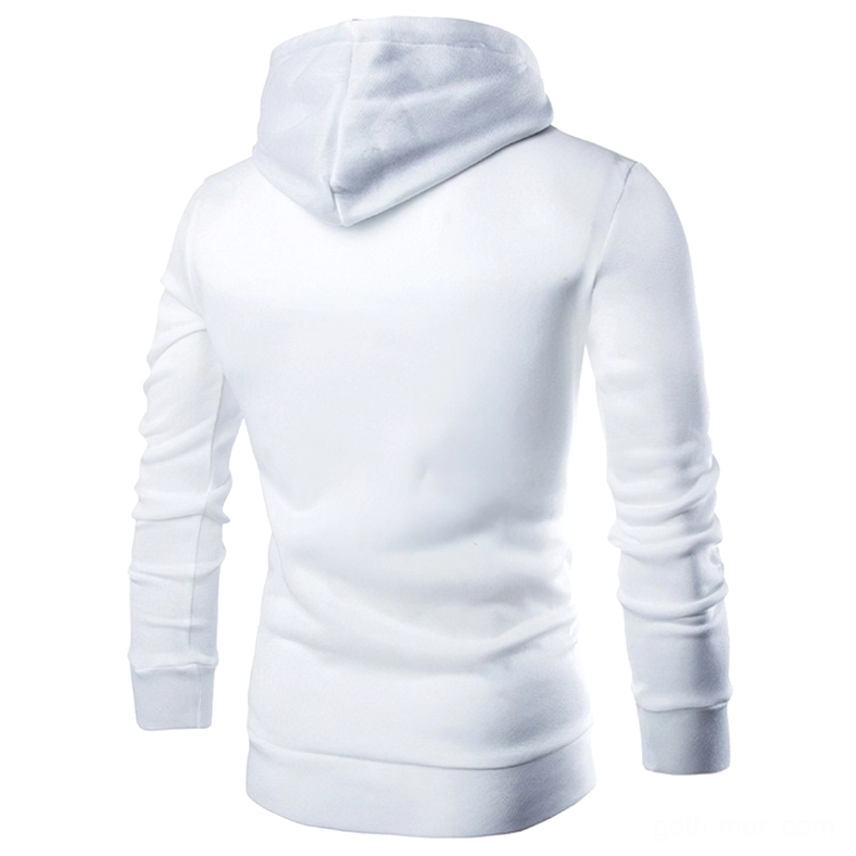 White gothic hoodie back view smooth knit fabric attached hood structure