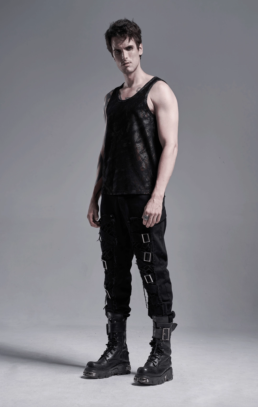 Alternative punk gothic cargo pants worn by model showing overall silhouette and styling potential