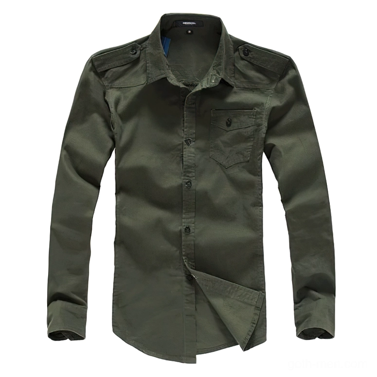 Complete product size reference for Structured Rebellion military gothic men's shirt showing fit dimensions and specifications