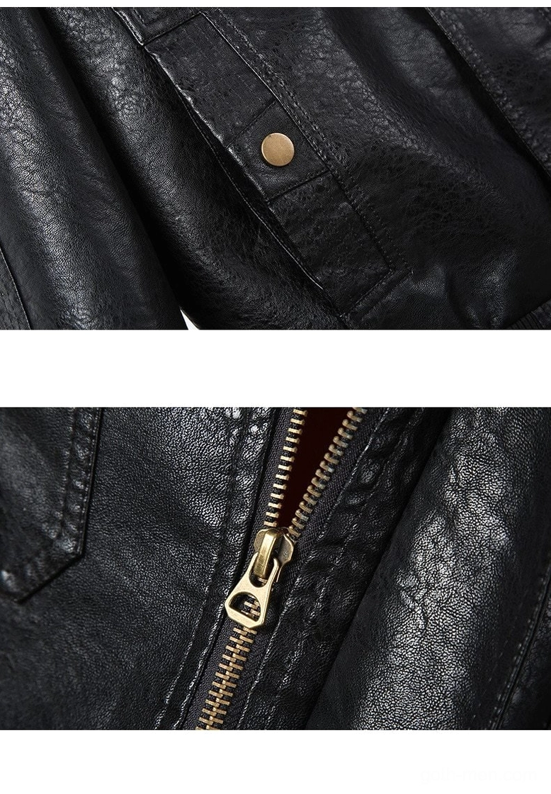 Black PU leather sleeve with metal snap fastener close-up detail