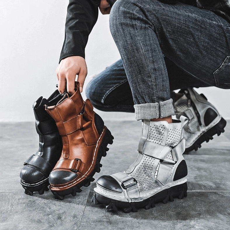 Motorcycle boot heritage inspiration in gothic punk ankle boots design and functional durability features