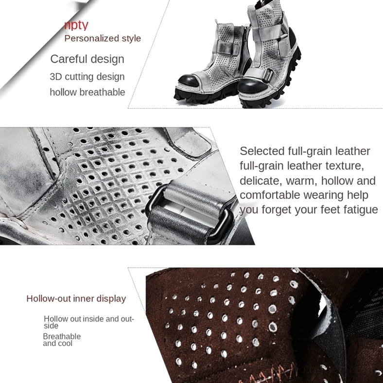 Multi-buckle hardware arrangement on gothic punk ankle boots inspired by punk rock and bondage aesthetics