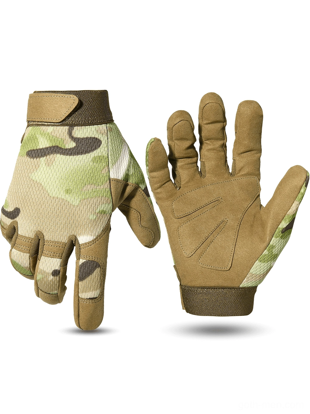Multicam camouflage tactical gloves blending green tan and black pattern for gothic warfare aesthetic