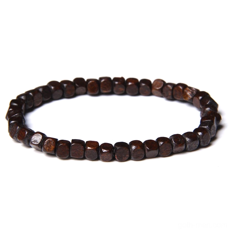 Brown natural wood bead bracelet - organic earth tone beaded stack piece for gothic fashion