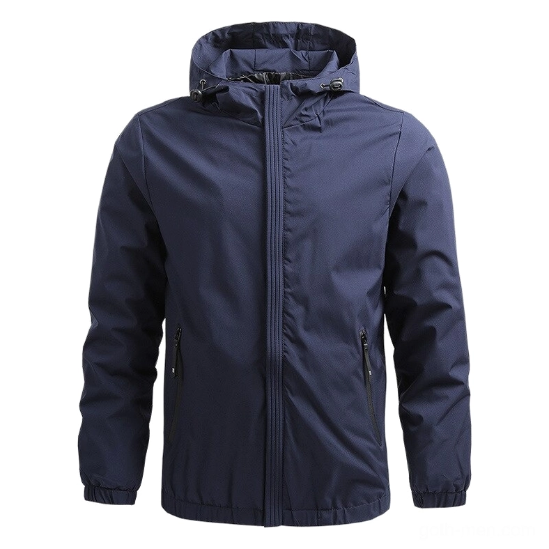 Navy blue gothic slim fit hoodie jacket for men, front display