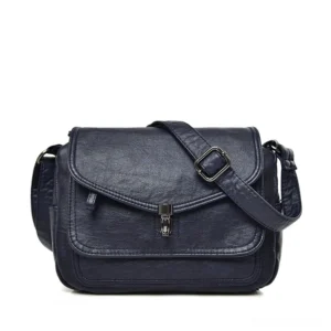 Navy blue gothic vintage leather shoulder bag, dark academia style crossbody handbag