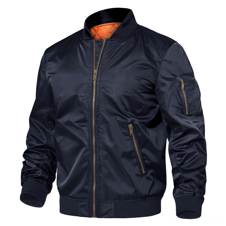 Navy blue MA-1 bomber jacket with deep satin finish - classic gothic military bomber