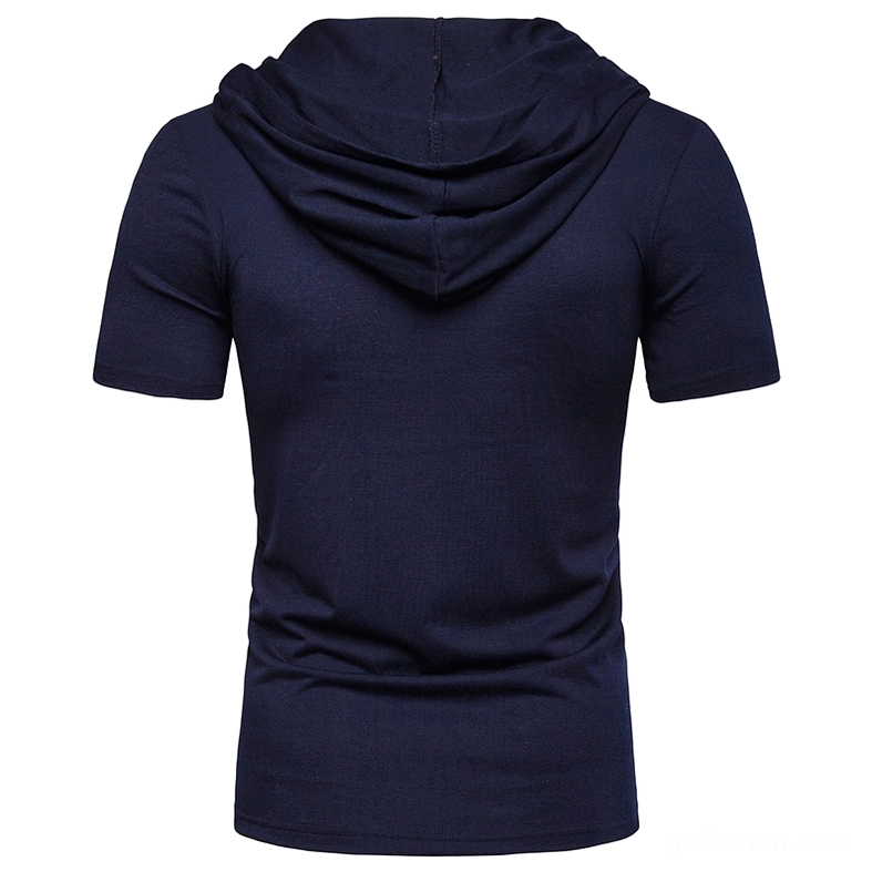 Navy gothic hooded t-shirt back view anti-pilling polyester fabric