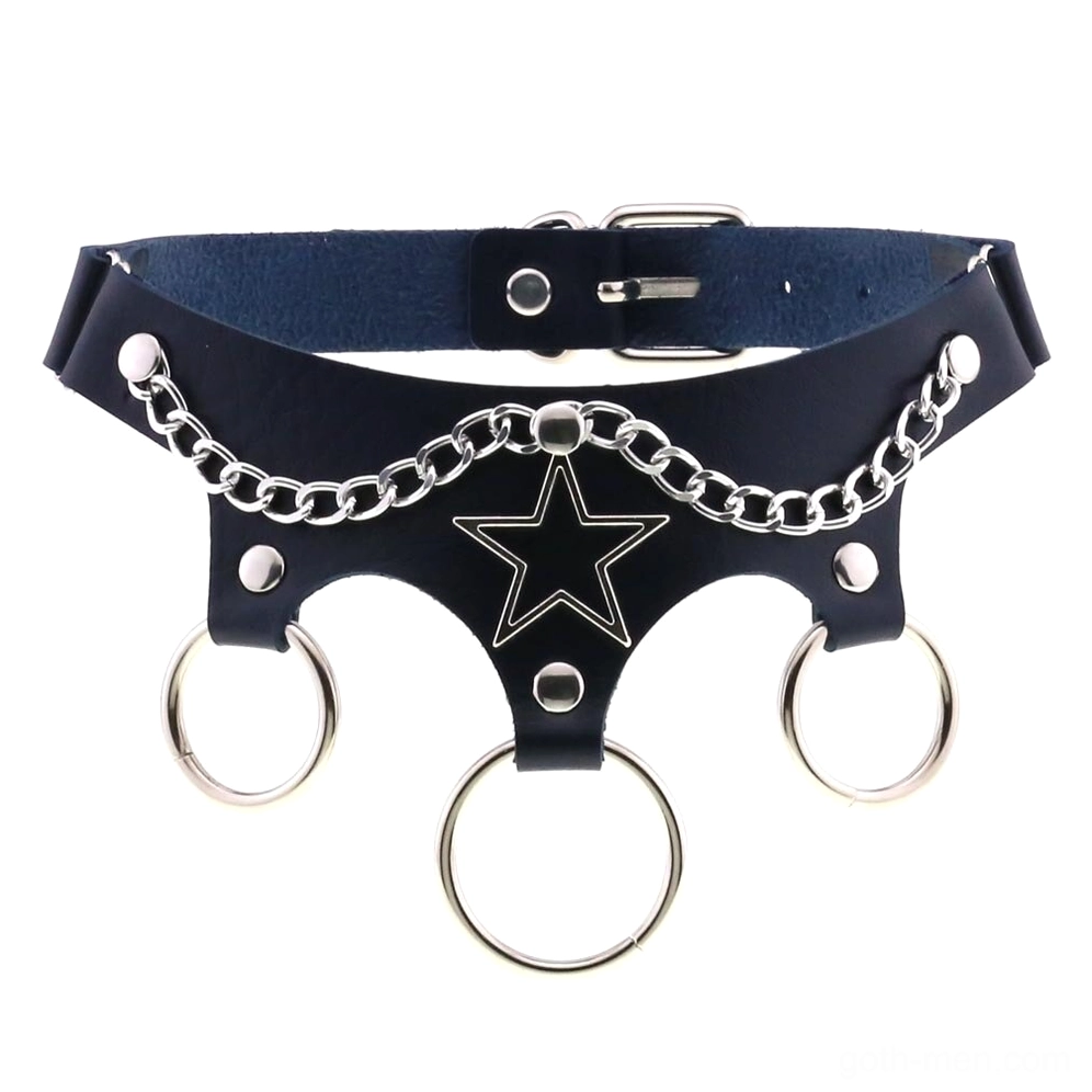 Navy dark blue gothic leather choker with star centerpiece