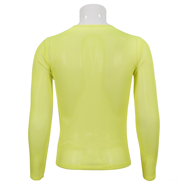 Men's yellow mesh long-sleeve gothic top back view display mannequin fitted silhouette